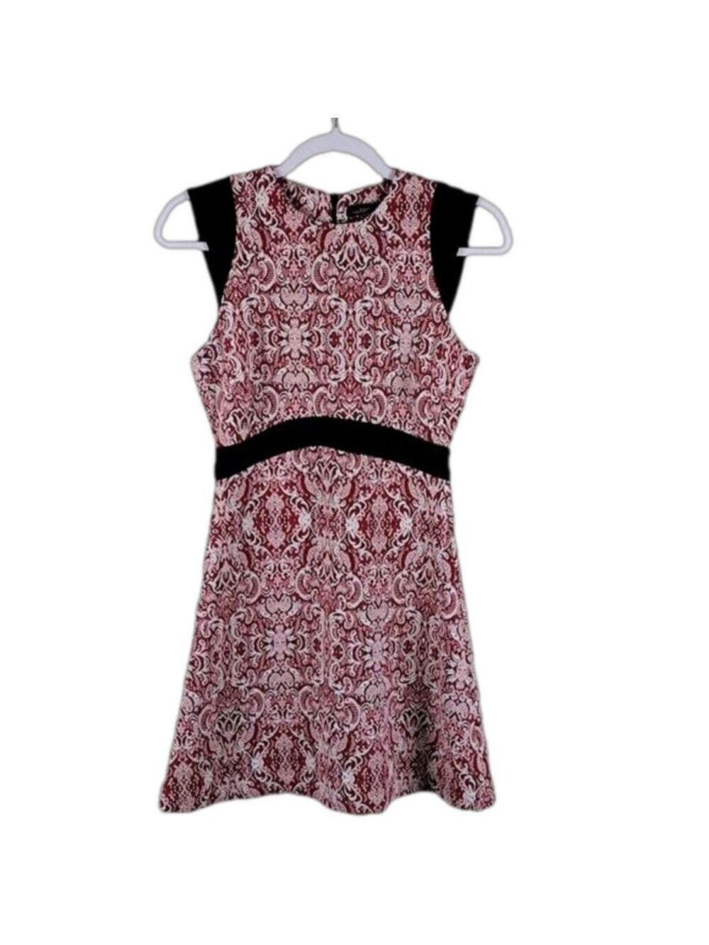 Zara Woman Red Paisley Scoop Neck Knit Cap Sleeve Back Zipper A-Line Mini Dress